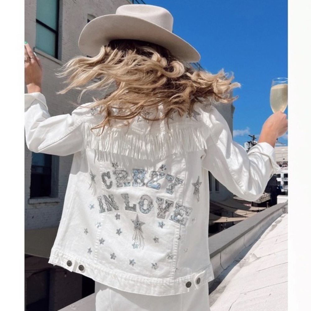 NWT Bridal White Denim Jacket with Fringe & Sequin from Show Me Your Mumu